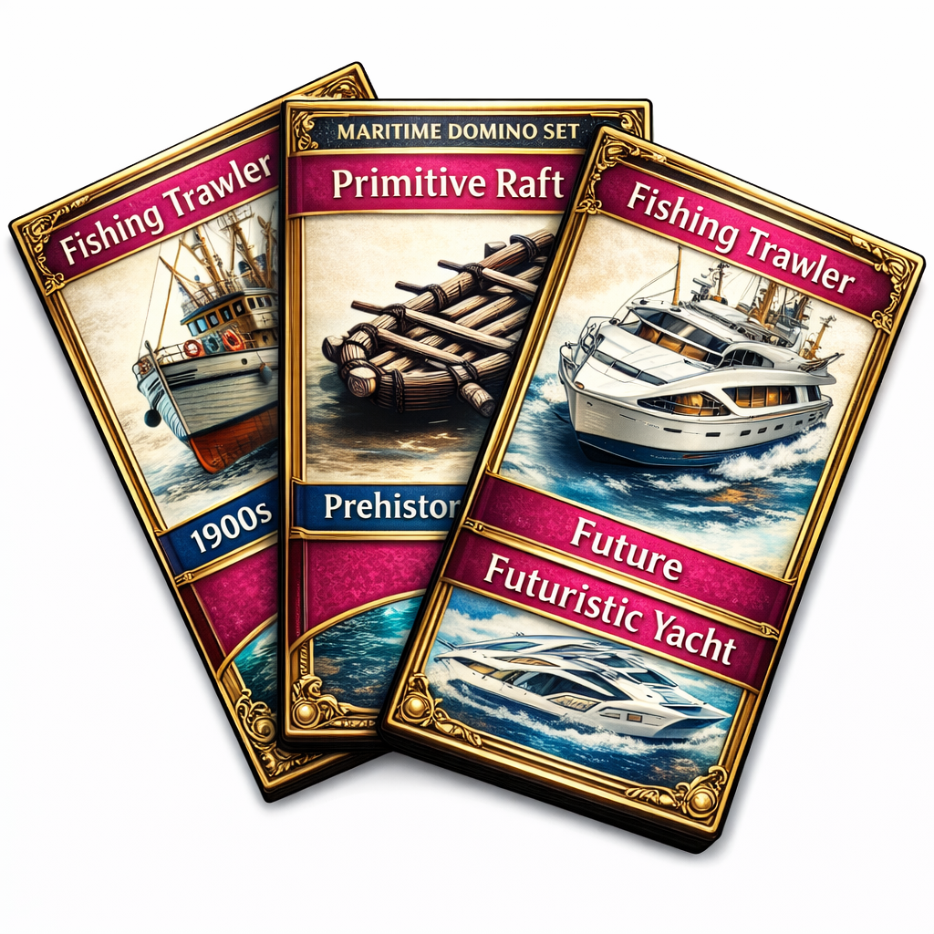 Maritime Domino tiles showing Viking ships and modern vessels